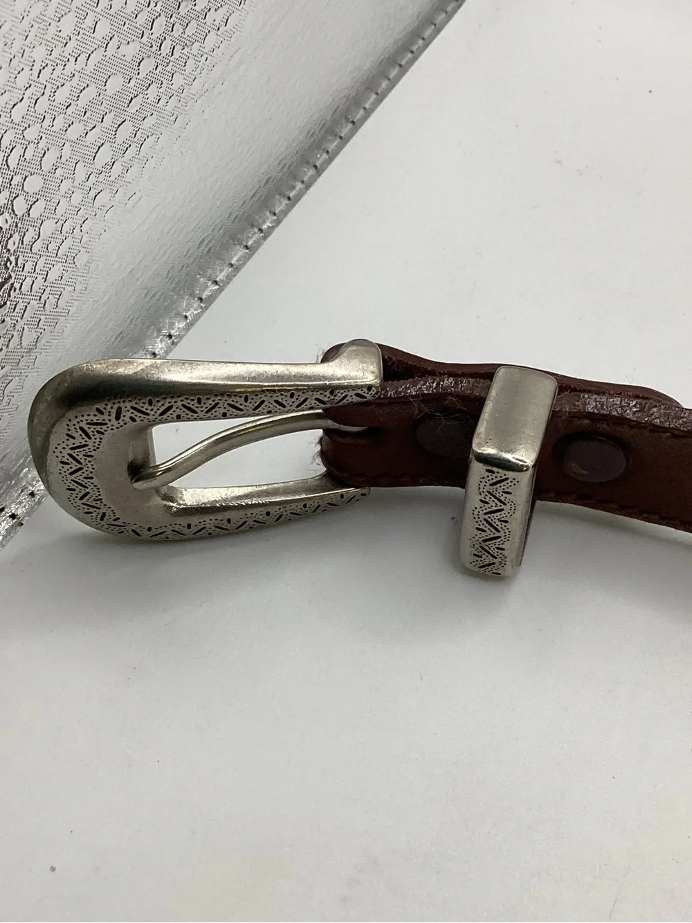 Warner Bros. Brown Leather Kids Belt with Silver Buckle and Studs